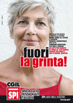 "Fuori la grinta!" locandina mobilitazione SPI