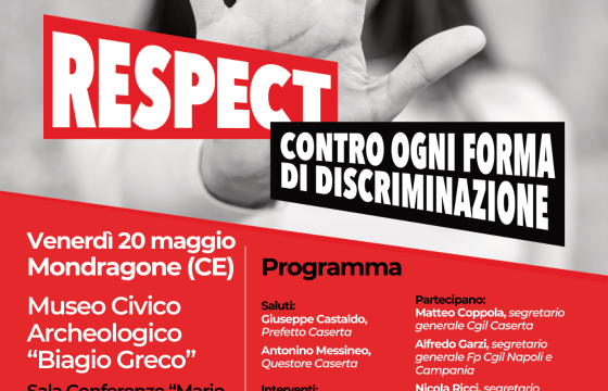 Fp Cgil, 20 maggio a Mondragone iniziativa ‘Respect – Contro ogni forma di discriminazione’