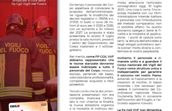 VVF: L’informativa della Fp Cgil VVF – Il riordino