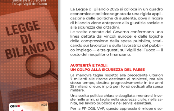 VVF: Legge di Bilancio 2026 – Continua la richiesta di tutela per le lavoratrici e i lavoratori del Corpo Focus Pubblico n.12