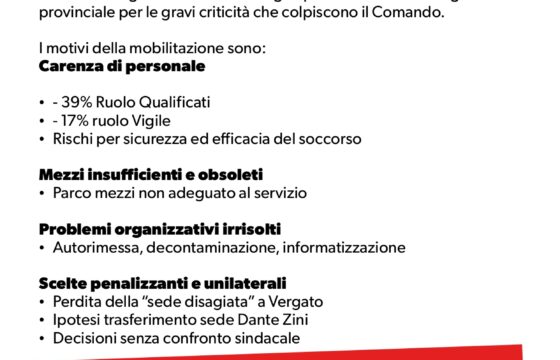 VVF: Bologna – Mancate relazioni sindacali, assenza di risposte proclamato lo stato di agitazione